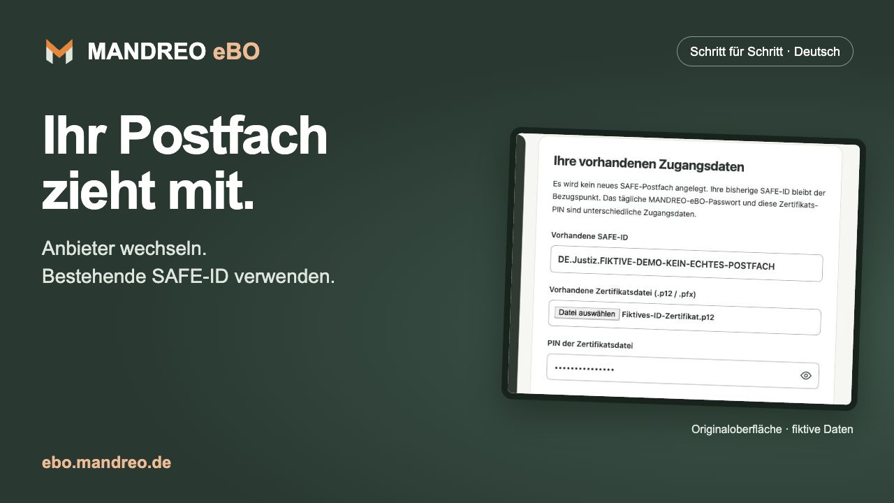 Vorhandenes Postfach übernehmen: mein-eBO Schritt für Schritt